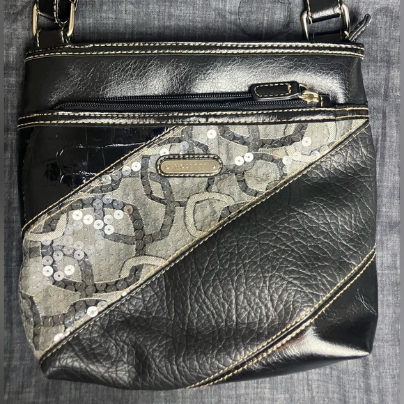 Rosetti Black Faux Leather Crossbody Bag Sequins Pattern - Picture 3 of 6